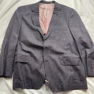 Allen Edmonds Summertime Blazer Sportcoat Dual Bent Modern 46R Check Blue